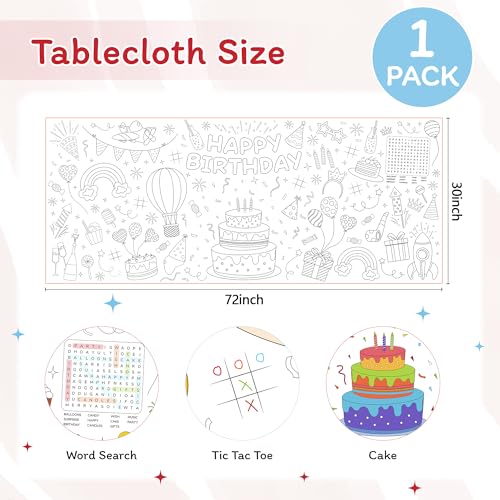 Childom 1 Pack Birthday Coloring Tablecloth Disposable Birthday Tablecloths 30x72 Inch Coloring Table Cloth Paper Tablecloth Rectangle Table Cover - color: Happy Birthday Coloring