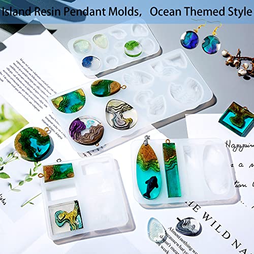 Island Resin Jewelry Molds for Casting Earring Pendant Set of 4 | Ocean Silicone Pendant Molds for Epoxy Resin, DIY Gem Cabochon, Necklace, Keychain, Hawaii Style Craft Gift - color: 4PCS Island Molds