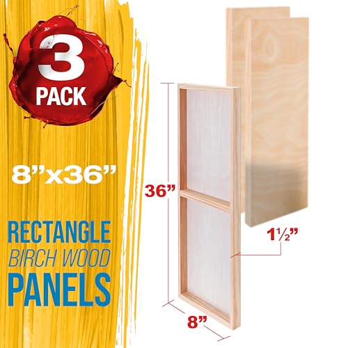 U.S. Art Supply 8" x 36" Unfinished Cradled Wood Panels for Painting, Gallery 1-1/2" Deep (3 Pack) - Artist Depth Wooden Wall Canvases - Mixed-Media Craft, Acrylic, Oil, Encaustic, Paint Pouring - size: 8" x 36"