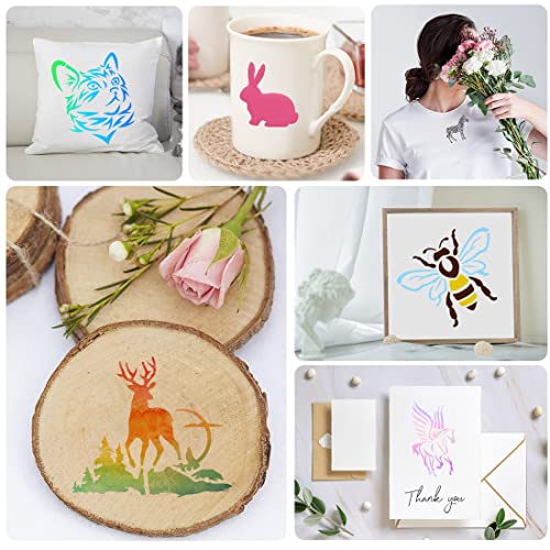 50 PCS Animal Painting Stencils Reusable Animal Stencils for Painting on Wood Rocks Canvas Fabric Glass Pottery 4x4 Inch - color: Animal