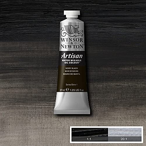 Winsor & Newton Artisan Water Mixable Oil Paint, 37ml, Ivory Black | Clean with water; no solvents needed. Color depth, lightfastness, opacity/transparency are the same as traditional oils. - color: Ivory Black, style: 1.25-oz