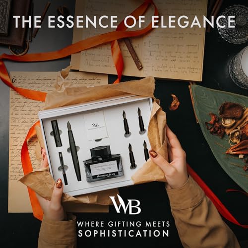 Wordsworth & Black Luxury Fountain Pen Set for Writing, 6 Nibs, All Black | Fountain Ink Bottle, Cartridges & Refill Converter, Refillable, Black, High End Gift for Men & Women, Journaling & Lettering - color: All Black