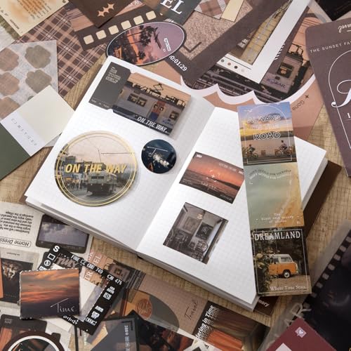 Travel Scrapbook Photo Album Supplies Kit with Tweezers and Glue Tape, Aesthetic Vintage Junk Journal Scrapbooking Paper, Sticker Pack, Notebook Craft Supplies, DIY Gift for Adult Men Women (Traveler) - color: Traveler