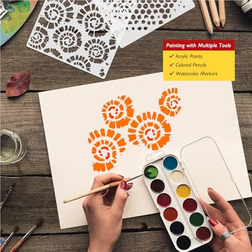 Reusable Stencils for Crafts, 6" Reusable Stencils for Painting Wood Wall Furniture Decor Gift Art (Geometric Stencil)