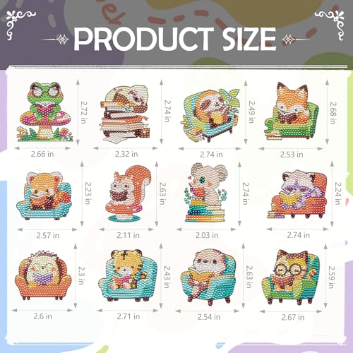 INCOK Reading Diamond Art Magnets Refrigerator - 12 PCS DIY Cute Animal Diamond Painting Fridge Magnets Tiger Squirrel Cat Fox Frog Gem Art Craft Home Decors Birthday Gift for Adults Beginners - color: reading