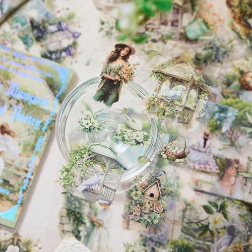 Uideyvi Spring Theme Sticker Scrapbooking Supplies for Junk Journal, 20 Sheets PET Stickers(TZ-001-008) - color: Spring theme