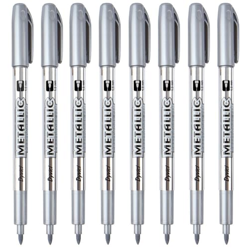 Dyvicl Metallic Marker Pens - Silver Paint Pens for Black Paper, Glass, Rock Painting, Halloween Pumpkin, Card Making, Scrapbook Album, Christmas DIY Art Craft, Set of 8 - color: Silver