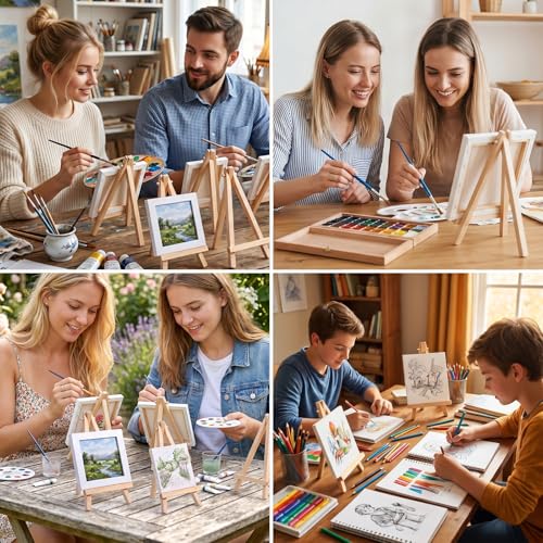 4PCS Wooden Mini Easel Stand, Small Easel Display Stand Tabletop Easels for Paintings Canvas, Photos, Business Cards, Mobile Phones, Artist Crafts, Weddings and Home Decoration