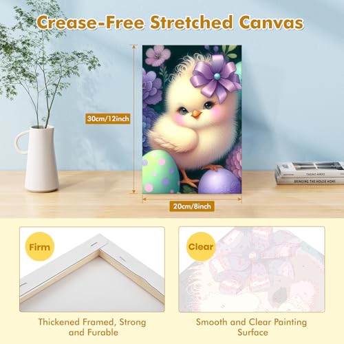 Bowetile Framed Paint by Numbers Easter Kit for Adults, Adults' Paint-by-Number Duck Kits on Canvas, Painting by Numbers Easter Egg, DIY Acrylic Number Painting for Home Wall Decor, 8x12in - color: E-3