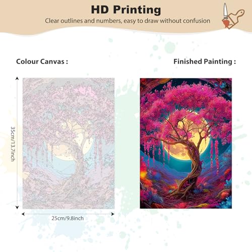 EOBROMD Framed Paint by Numbers Kits for Adults with Wooden Easel, Moon Tree of Life DIY Acrylic Paint by Number on Stretched Canvas, Painting Kits Adults Oil by Numbers for Home Decor 10x14 Inch - color: LG049