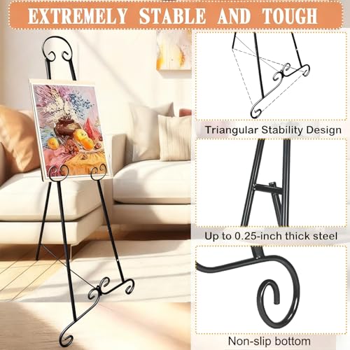 46" H Adjustable Metal Display Easel - Vintage Black Scroll Design, Rust-Proof Metal Stand for Showcasing Pictures, Artlork, Picture Frame and Wedding Signs