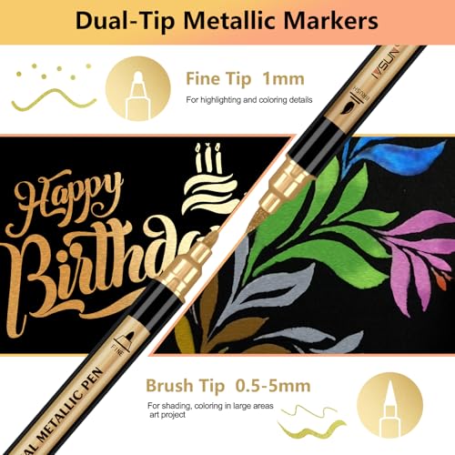 30 Colors Dual Tip Metallic Acrylic Paint Marker pens with Brush & Fine - color: 30 Colors