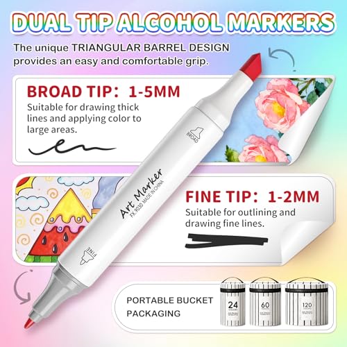 IONSGAKO 24 Colors Alcohol Markers Set,Dual Tip Coloring Markers for Adult - color: 24 Colors