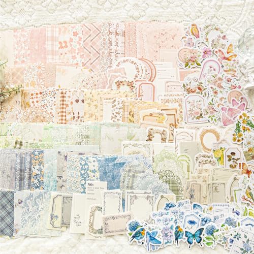 Doraking 100pcs Vintage Floral Scrapbook Paper Journaling Stickers Assorted Set, Material Paper Memo Junk Journal Supplies for Bullet Journaling Retro Crafts Planner Collage Card Album - color: Green