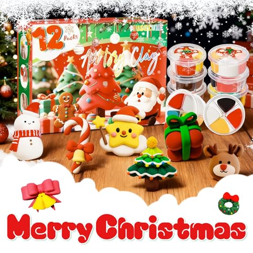 MuseLuxe Air Dry Clay - 12 Boxes Christmas Modeling Clay Kit | 8 Sculpting Tools,Safe & Non-Toxic,DIY Magic Gifts Toys for Boys,Girls,Kids - color: 12 Colors