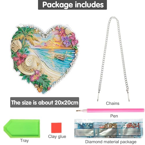 Bimkole Beach Hanging Diamond Pearl Art Kits for Adults Pendant C16 | DIY 5D Special Crystal Diamond Painting Landscapes Window Suncatcher, Acrylic Pearl Art Autumn Winter Wall Decor 7.8x7.8 Inch - color: Love beach