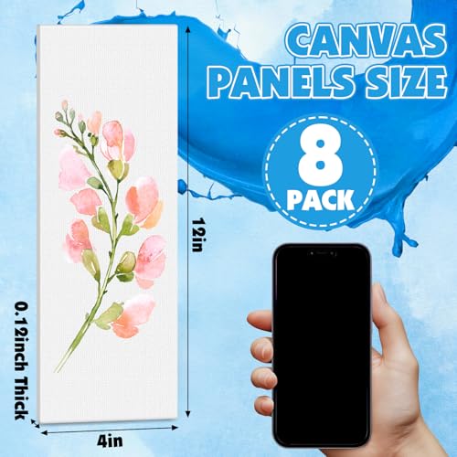 ESRICH Long Canvas for Painting, 8 Pack 4x12 Canvas Boards for Painting Cotton Primed Acid Free Blank Canvas Panels for Oil Paint, Watercolor, Acrylic Paint, Gouache and Tempera. - size: 4*12in 8pack