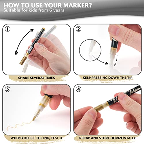 Stylo Acrylic Paint Markers, 4 Metallic Paint Pens Gold Silver Black White - color: Gold, Silver, Black, White