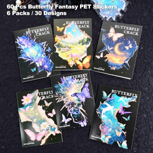 60 Pcs Large PET Stickers with Butterfly Art for Scrapbooking - color: Fantasy Butterfly Portals