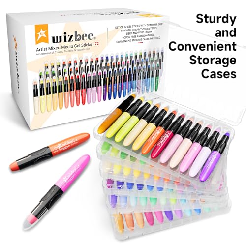 Wizbee Silky Crayons Set of 72 Colors, Water Soluble Artist Crayons for Drawing & Painting, Creamy & Odorless Art Supplies, Use on Paper, Canvas,wood