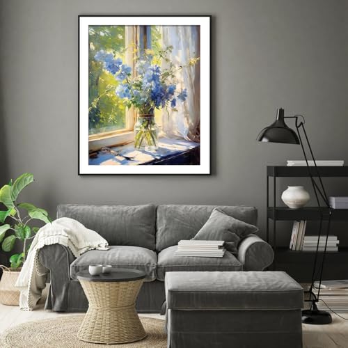 HITIRECOVI Flowers Paint by Number Adult,Windowsill Flowers Paint by Number Canvas for Adults,Paint by Numbers,DIY Canvas Paint by Numbers for Adults for Gifts Home Wall Decor 16x20inch - color: Windowsill Flowers