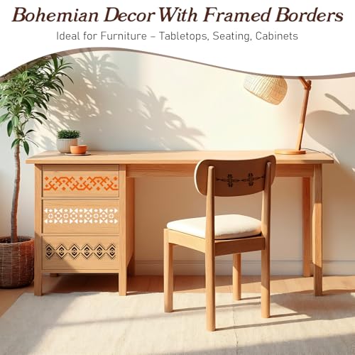 Aztec Stencils, 16Pcs Reusable Boho Border Templates, Geometric Templates for Painting on Walls, Wood, Furniture & Canvas, Tribal Stencils for Home Decor, 11.8" x 3"