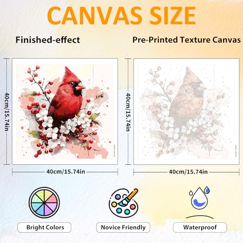 CRZMODE Cardinal Paint by Numbers Kit for Adults, Cardinal Paint by Numbers for Adults, Acrylic Painting Crafts for Home Decor Gift (16x16inch) - color: Cardina(16X16")