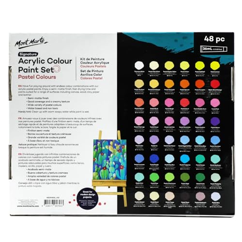Mont Marte Acrylic Colour Pastel Paint Set Signature 48pc x 36ml (1.2 US fl.oz), Creamy Pastel Acrylic Paint Set, Good Coverage, Semi-Matte Finish, Ideal For Most Art and Craft Surfaces.