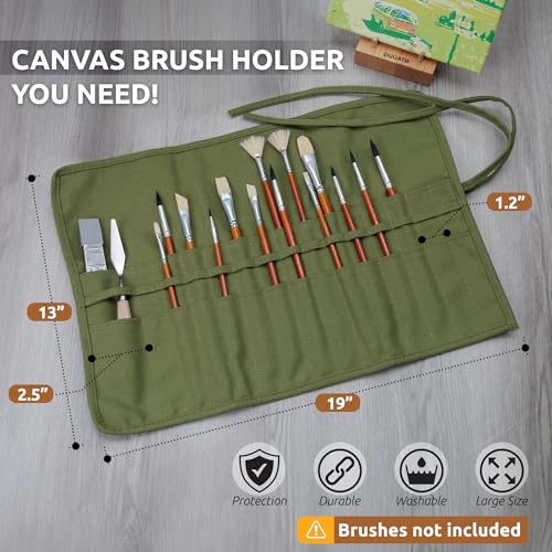 30-Slot Roll-Up Canvas Brush Holder, Army Green | Washable Paint Brush Case, Durable Canvas Organizer for Brushes & Art Supplies (Brushes not Included) - color: Green