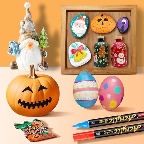 Acrylic Paint Pens Markers, 60 Colors Dual Tips Waterproof Paint Markers | Rock Painting, Fabric, Metal, Glass, Wood, Canvas, Ceramic, Plastic, Non-Toxic & Odor, Premium Art And DIY Craft Supplies - color: 60