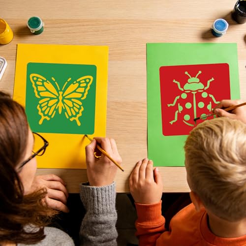 CUTHOLLOW Animals Fruit Plant Stencils, 24PCS 8-Inch Reusable Plastic | 24PCS 8-Inch Animals, Fruit & Plant Shapes, Reusable Washable Plastic, Painting, Crafts, Wall Art & Sidewalk Chalk - style: 25pcs-Flowers and Insects Patterns