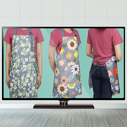 BOUMUSOE 3 Pack Floral Aprons with Pocket, Blooming Womens Aprons | Waterproof Adjustable Cooking Aprons for Kitchen Gardening and Salon - color: Orange, Green, Yellow