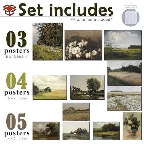 MAZUKO 12 Pcs Unframed Vintage Moody Landscape Art - French Country Decor - color: Vintage 6
