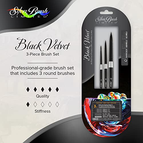 Silver Brush Limited Black Velvet Watercolor Beginning Round Set, 3pc - color: Watercolor Beginning Round Set, size: 3 Pc