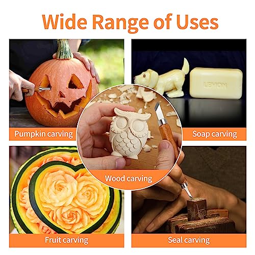 Wood Carving Tools Kit - Wood Carving Knife Set for Beginners, Professionals, Hobbyists, Artists, and Sculptors - Multipurpose Sculpting, Soap Carving, Pumpkin Carving(WOOD HANDLE)