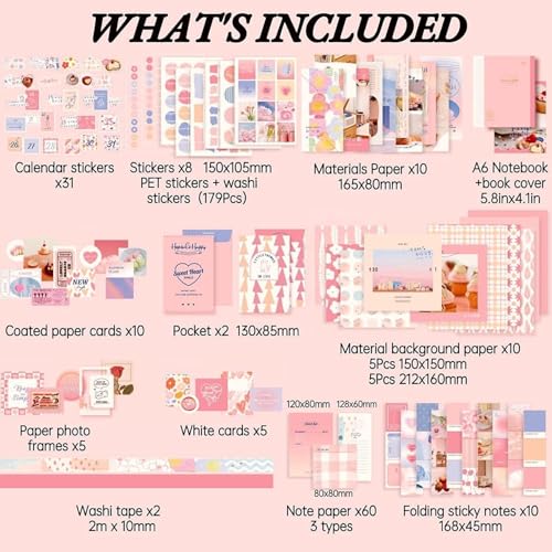 ATIRAMANIYA 346pcs Journal Supplies Kit Vintage Scrapbook Stickers Art Journaling Bullet Junk Journal Planners DIY Decoration Paper Stickers Craft Kits Notebook Collage Album (Pink icream Book) - color: Pink icream book