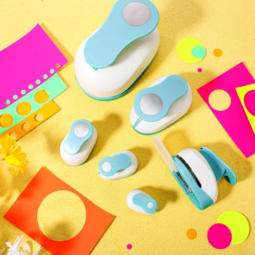 CHENGU 6 Pcs Circle Punch Set 3in/2in/1.5in/1in/0.6in/0.3in Scrapbook Hole Punchers Crafting with 10 Sticker Paper Round Cutter Scrapbook for Office Supplies DIY Albums Photos(Blue) - color: Blue, style: Circle
