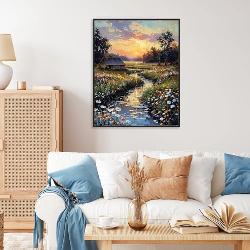 Paint by Numbers Kit for Adults, Sunset Cottage Number Painting Canvas Kit - color: Countryside-1