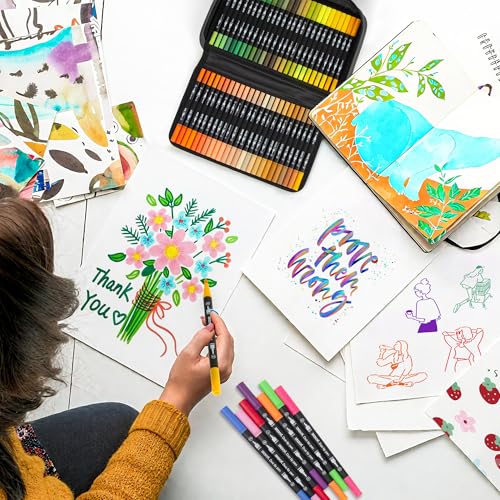 ZSCM 200 Colors Markers for Adult Coloring Books No Bleeding - Duo Tip Art Pens, Fine & Brush Coloring Marker for Adult Calligraphy, Illustration, Cards Drawing, Note taking Lettering, Journaling