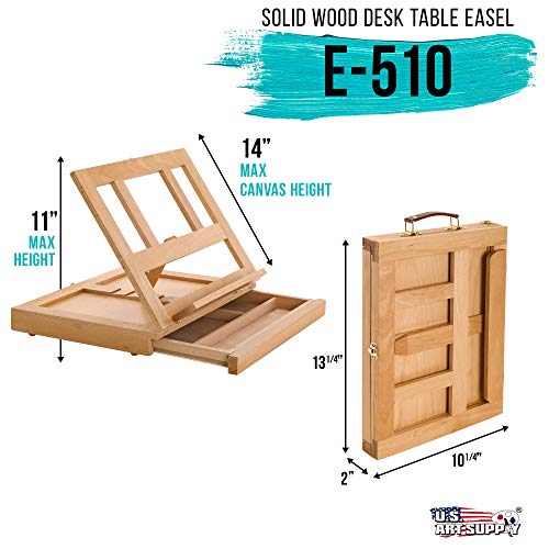 U.S. Art Supply Solana Adjustable Wood Art Easel, Portable Beechwood