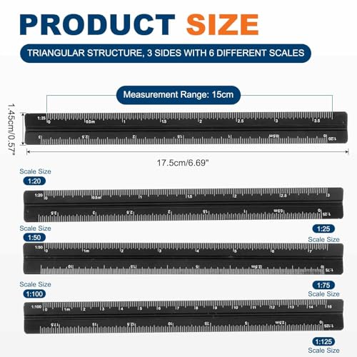 HARFINGTON 2 Pcs Architectural Scale Ruler, 7 Inch Metric Aluminum Alloy Architect Triangular Small Scale Laser-Etched Blueprint Drafting Ruler for Architects Engineers, Black - color: Black, size: 7 Inch
