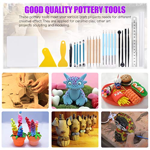 Swpeet 24Pcs Modeling Clay Sculpting Tools Kits, Painting Brush, Wooden Dotting Tools, Ball Stylus Tool, Plastic Ball Rod Stylus Modeling Tools, Clay Roller, Clay Scarper for Modeling Clay - color: N0.2 24Pcs Modeling Clay Sculpting Tools Kit