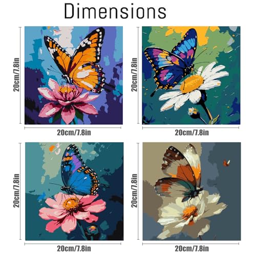 Canrichshop 4 Pack Butterfly Paint by Numbers for Beginner with Frame,Colorful Butterfly Adult Paint-by-Number Kits on Canvas, DIY Number Painting for Adults for Decor 8X 8 inch - color: BKH2174+BKH2175+BKH2176+BKH2177