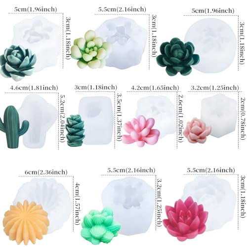 EuTengHao Succulent Silicone Molds, 3D Flower Resin Mold for Candle Soap Cake Decoration Making, Plant Flower Wax Scented Candle Soap Silicone Molds (10Pcs)