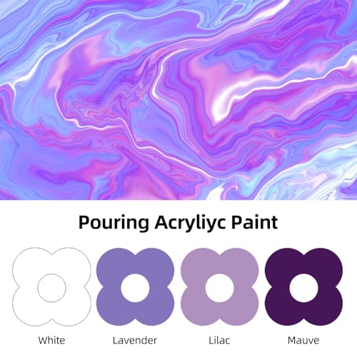 Colorful Purple Series Acrylic Pouring Paint Set, 4 Colors, 3.34 oz Art Kit | Ready-to-pour fluid formula, includes cups, mixing sticks and gloves for fluid art, DIY crafts and creative painting projects - color: Purple Color