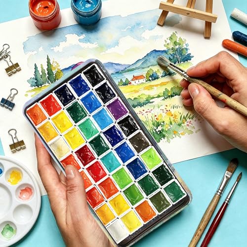 qianshan 40Pcs Empty Half Pans Watercolor Tin Palette with Magnetic Stripe | Travel Tin Palette Case,Portable Artist Paints Half Pan Kits,DIY Watercolor Oils Acrylics Painting Drawing Wheat Field - color: Wheat Field