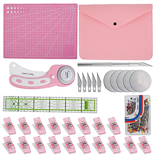 Abizarch Rotary Cutter Set - 45mm Rotary Fabric Cutter, A4 Cutting Mat, Self Healing Sewing Mats, Quilting Ruler and Fixing Clips, Craft Knife Set, Ideal for Crafting, Sewing, Patchworking