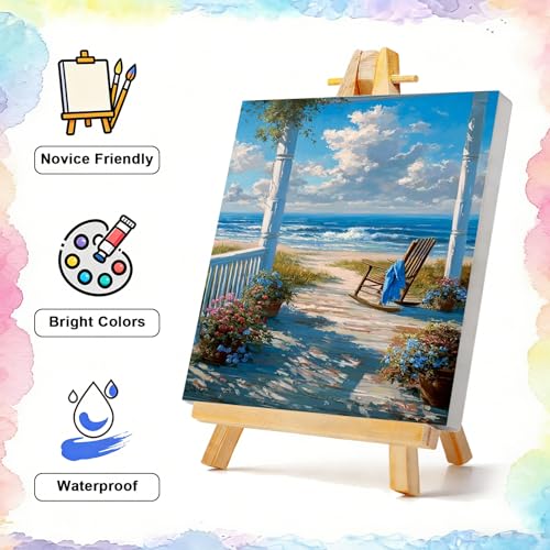 TBAIRO 4 Pack Framed Paint by Numbers Kit for Adults Beginner Beach DIY Painting Kits for Adults Sea Turtle Easy Adult Paint by Number Kits on Canvas for Wall Art Decor 8x12 Inch - color: Beach