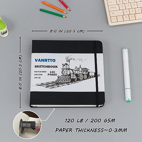 Vanrtto Hardcover Sketch Book, Square Mixed Media Sketchbook 8x8 in 2 Pack | Hardcover Square Sketch Book 120LB/200GSM Drawing Paper, 240 Pages/120 Sheets Sketch Pad for Adults, Mixed Media Sketchbook - size: 8x8 INCH 2 PACK