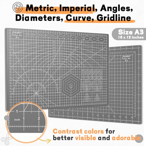 Self Healing Cutting Mat 18" x 12", A3 Double-Sided for Sewing & Quilting, Non-slip, 5-Ply Rotary Cutting Mat for Crafts Cutting Fabric Scrapbooking, and Small Modeling Projects, Anthracite Gray - color: Anthracite Gray, size: A3:18‘’x12‘’